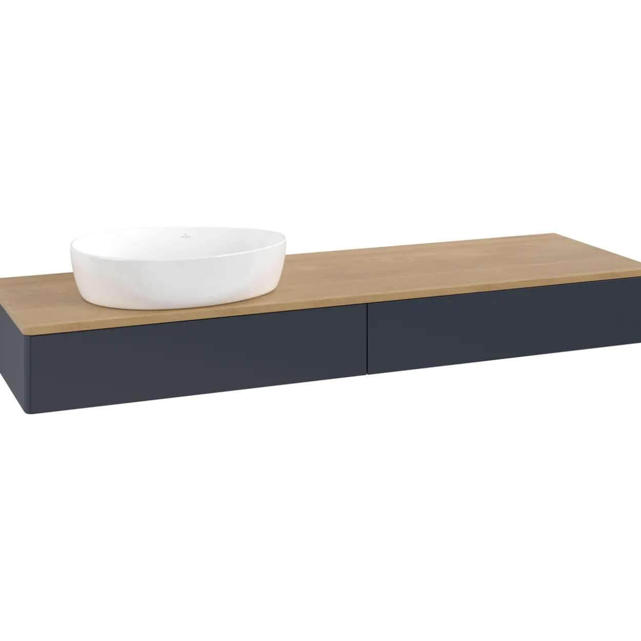 V&b antao servantskap 2 skuffer glatt 1600x190x500 venstre u/kranhull blå/eik