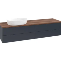 V&b antao servantskap 4 skuffer glatt 1600x360x500 venstre u/kranhull blå/valnøtt