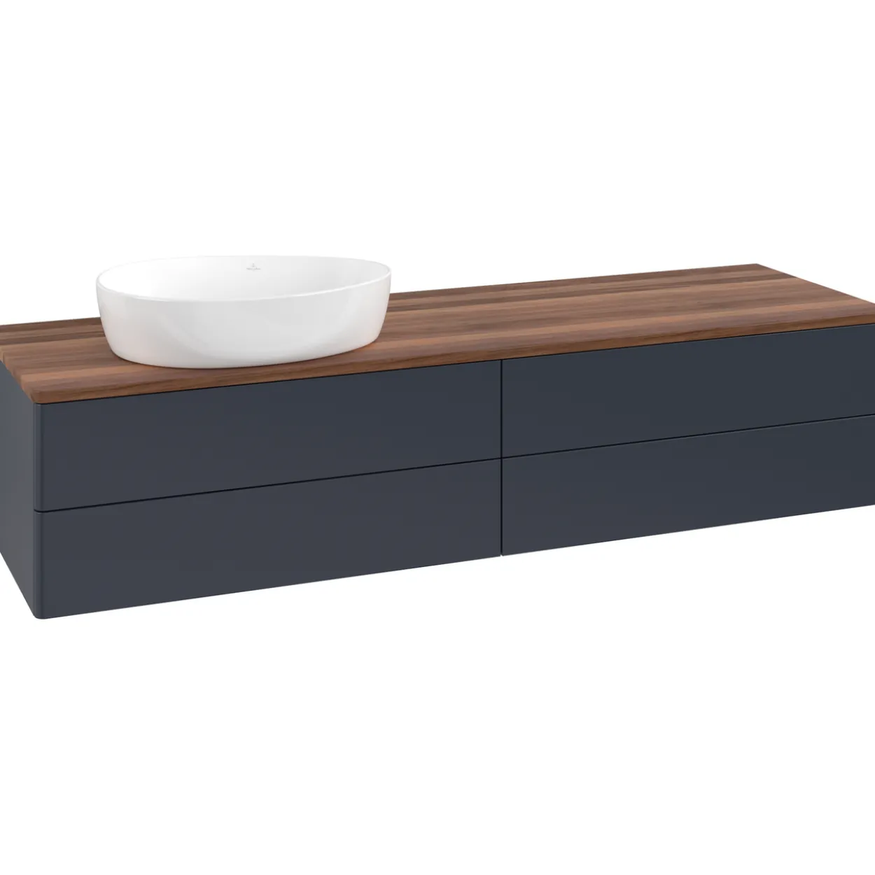 V&b antao servantskap 4 skuffer glatt 1600x360x500 venstre u/kranhull blå/valnøtt