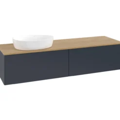 V&b antao servantskap 2 skuffer glatt 1600x360x500 venstre u/kranhull blå/eik