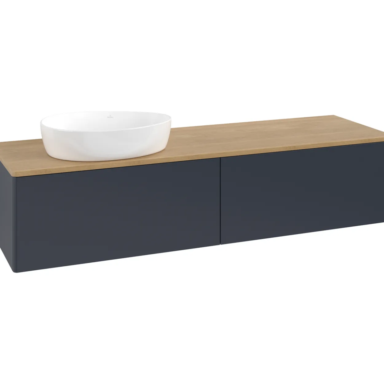 V&b antao servantskap 2 skuffer glatt 1600x360x500 venstre u/kranhull blå/eik