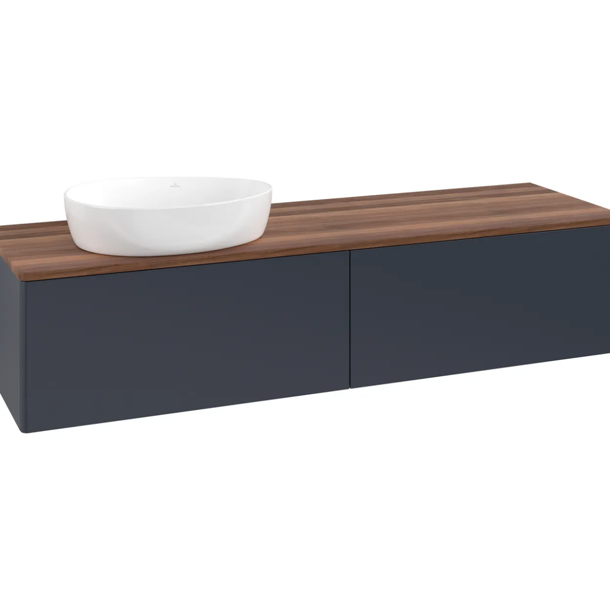 V&b antao servantskap 2 skuffer glatt 1600x360x500 venstre u/kranhull blå/valnøtt