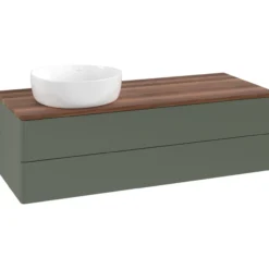 V&b antao servantskap 2 skuffer glatt 1200x360x500 venstre u/kranhull grønn/valnøtt