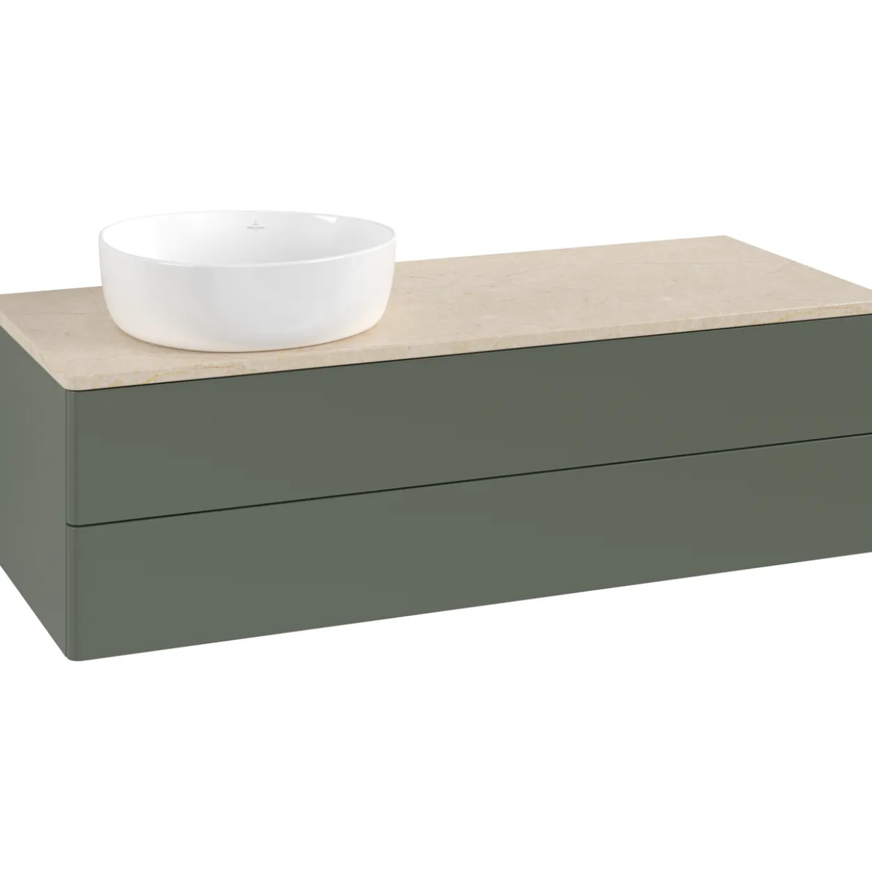 V&b antao servantskap 2 skuffer glatt 1200x360x500 venstre u/kranhull grønn/créme