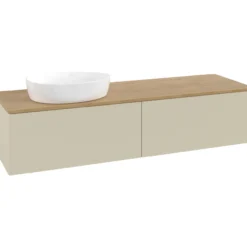 V&b antao servantskap 2 skuffer glatt 1600x360x500 venstre u/kranhull silkegrå/eik