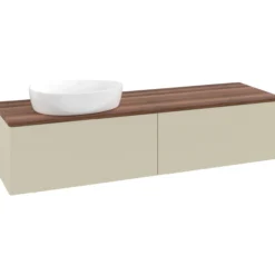 V&b antao servantskap 2 skuffer glatt 1600x360x500 venstre u/kranhull silkegrå/valnøtt