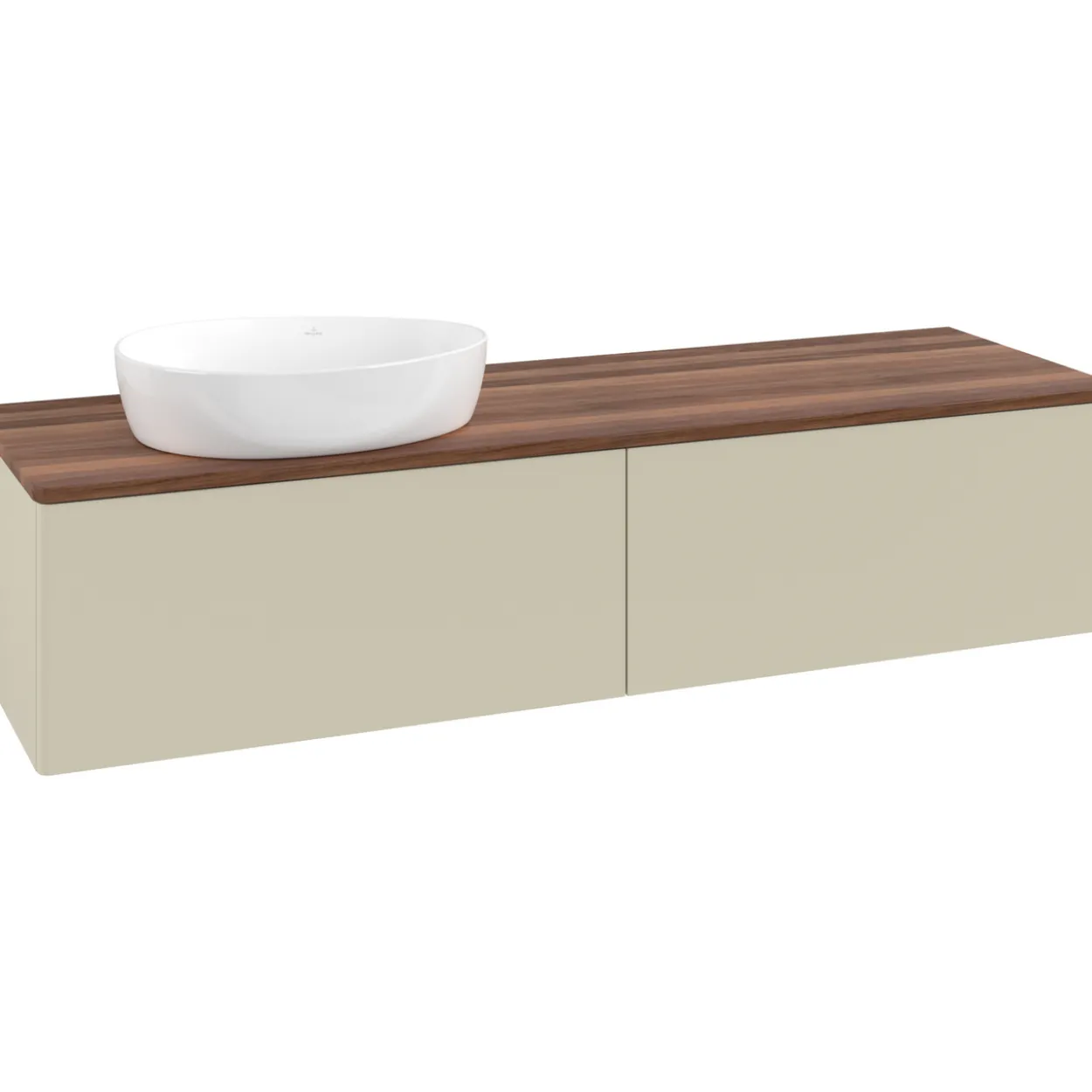 V&b antao servantskap 2 skuffer glatt 1600x360x500 venstre u/kranhull silkegrå/valnøtt