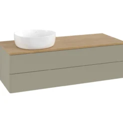 V&b antao servantskap 2 skuffer glatt 1200x360x500 venstre u/kranhull stengrå/eik