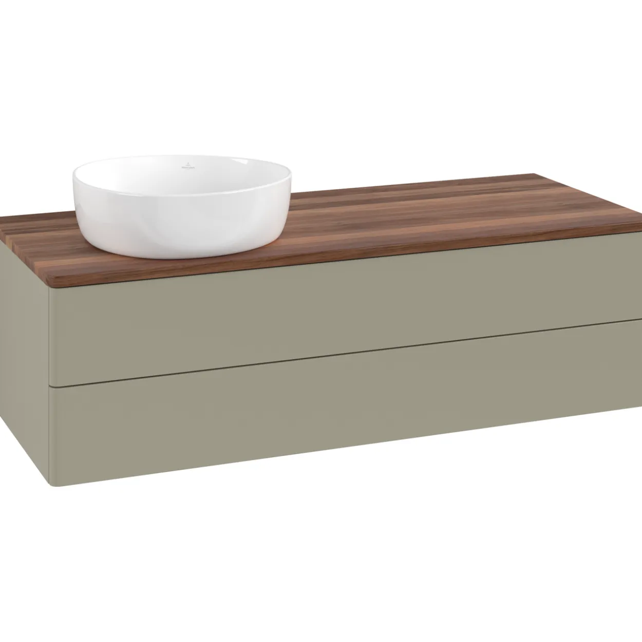 V&b antao servantskap 2 skuffer glatt 1200x360x500 venstre u/kranhull stengrå/valnøtt