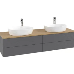 V&b antao servantskap 4 skuffer rillet 1600x360x500 for 2 serv. m/kranhull antrasitt/eik