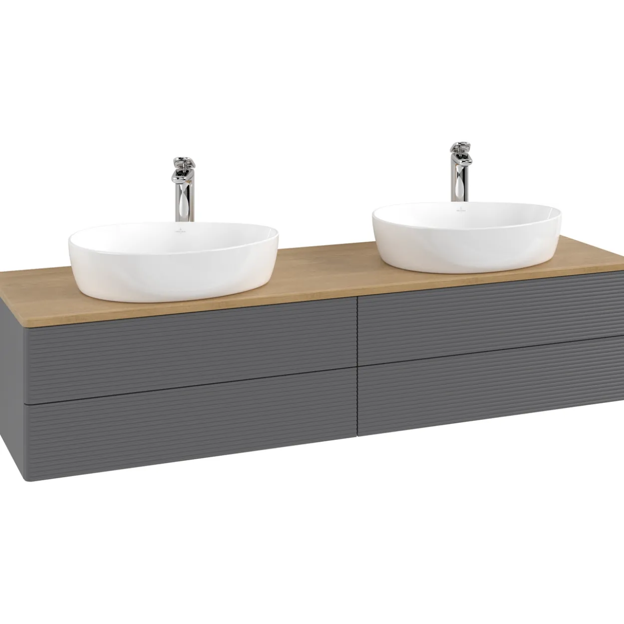 V&b antao servantskap 4 skuffer rillet 1600x360x500 for 2 serv. m/kranhull antrasitt/eik