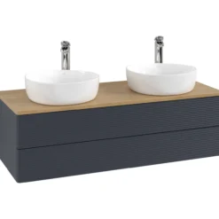 V&b antao servantskap 2 skuffer rillet 1200x360x500 for 2 serv. m/kranhull blå/eik