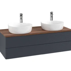 V&b antao servantskap 2 skuffer rillet 1200x360x500 for 2 serv. m/kranhull blå/valnøtt