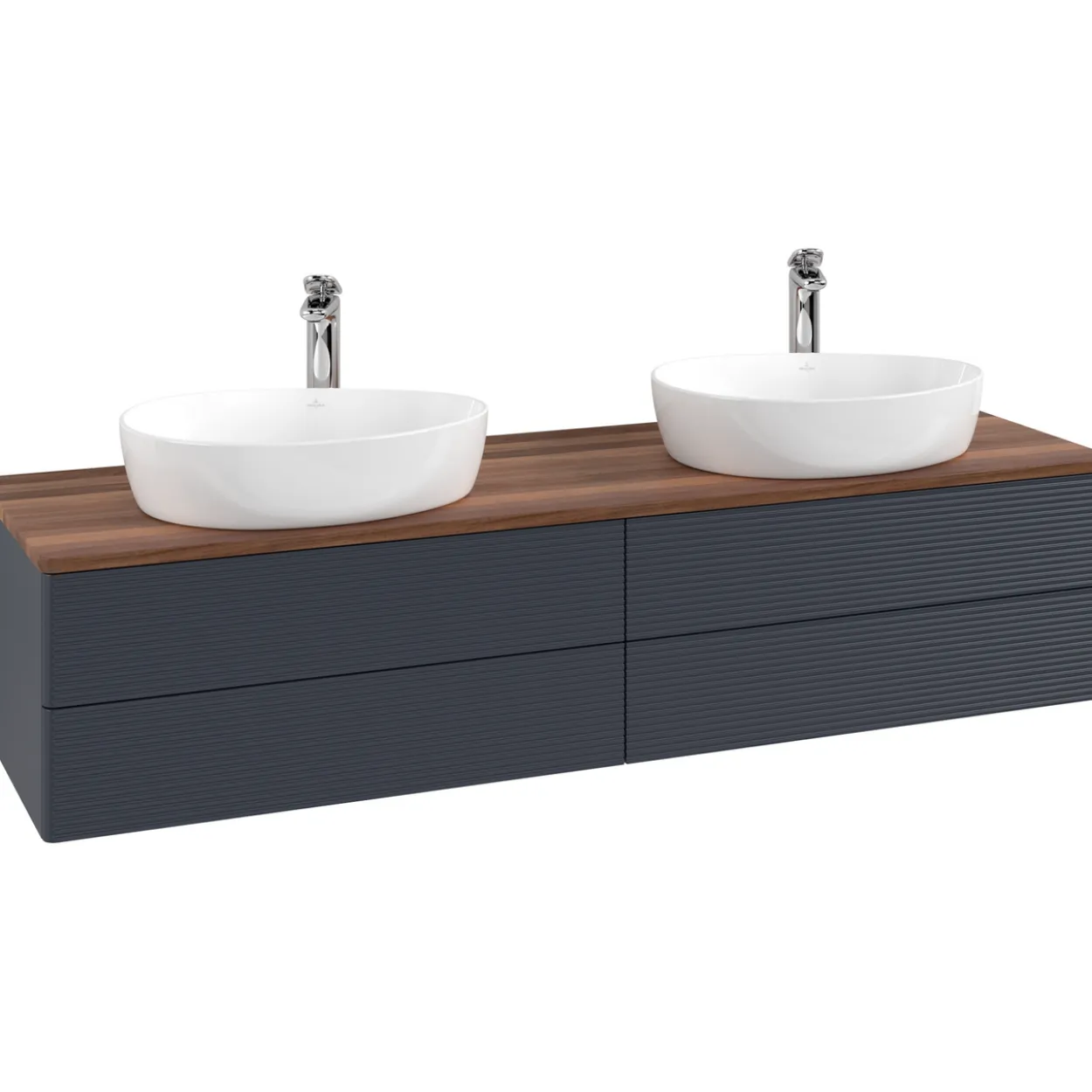 V&b antao servantskap 4 skuffer rillet 1600x360x500 for 2 serv. m/kranhull blå/valnøtt
