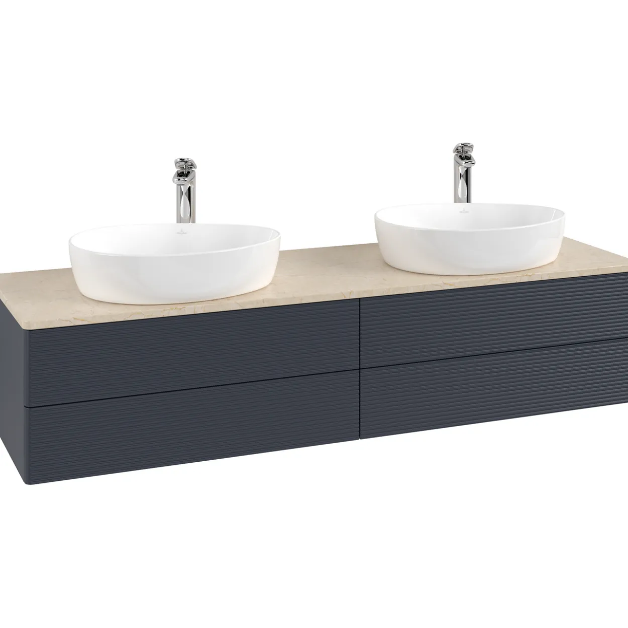 V&b antao servantskap 4 skuffer rillet 1600x360x500 for 2 serv. m/kranhull blå/créme