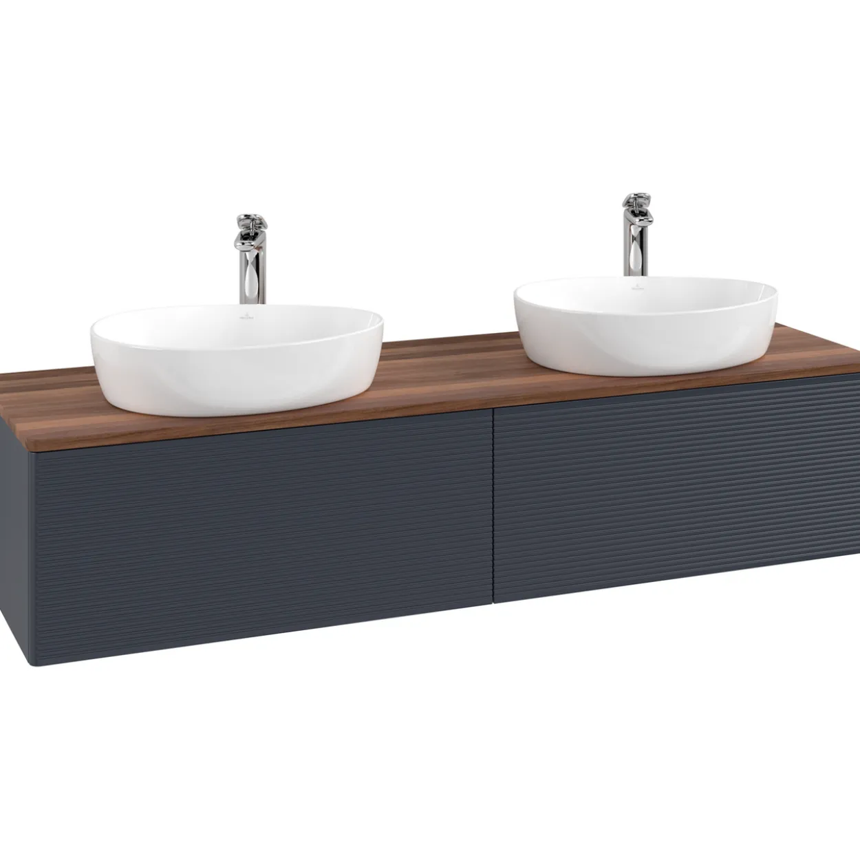 V&b antao servantskap 2 skuffer rillet 1600x360x500 for 2 serv. m/kranhull blå/valnøtt