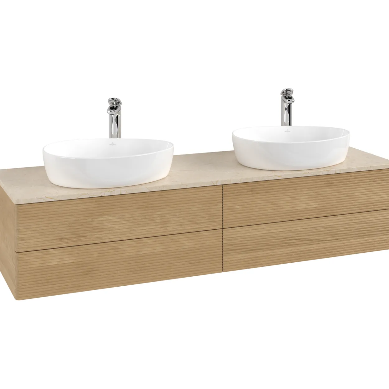 V&b antao servantskap 4 skuffer rillet 1600x360x500 for 2 serv. m/kranhull eik/créme