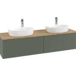 V&b antao servantskap 2 skuffer rillet 1600x360x500 for 2 serv. m/kranhull grønn/eik