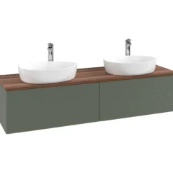 V&b antao servantskap 2 skuffer rillet 1600x360x500 for 2 serv. m/kranhull grønn/valnøtt
