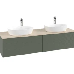 V&b antao servantskap 2 skuffer rillet 1600x360x500 for 2 serv. m/kranhull grønn/créme