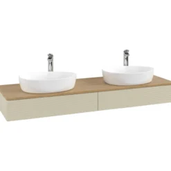 V&b antao servantskap 2 skuffer rillet 1600x190x500 for 2 serv. m/kranhull silkegrå/eik