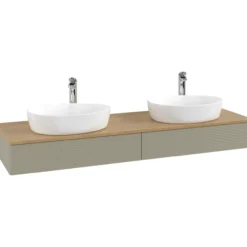 V&b antao servantskap 2 skuffer rillet 1600x190x500 for 2 serv. m/kranhull stengrå/eik