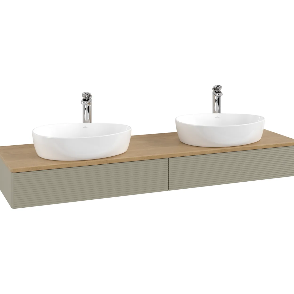V&b antao servantskap 2 skuffer rillet 1600x190x500 for 2 serv. m/kranhull stengrå/eik