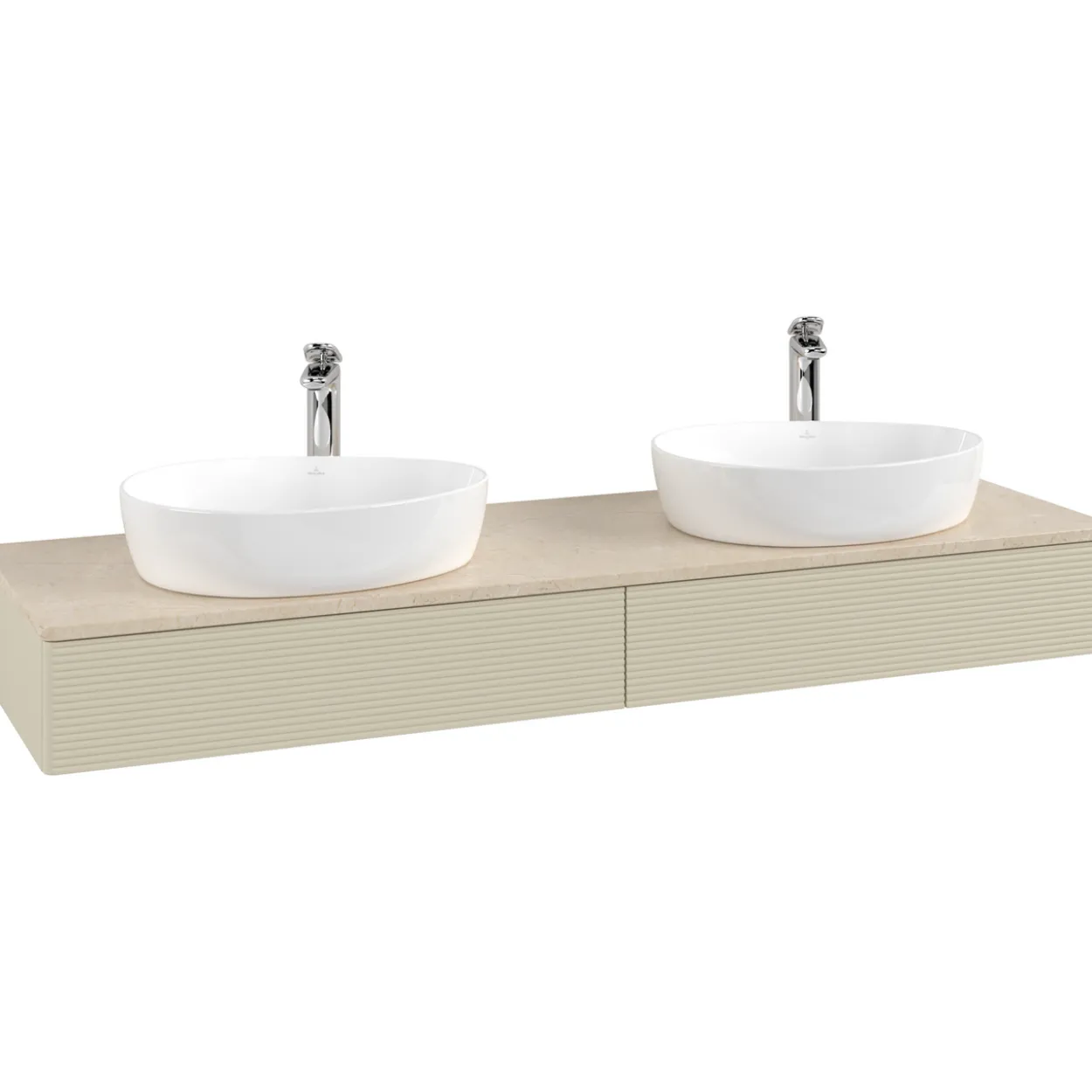 V&b antao servantskap 2 skuffer rillet 1600x190x500 for 2 serv. m/kranhull silkegrå/créme