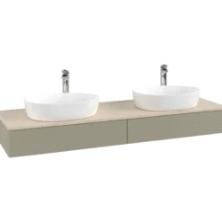 V&b antao servantskap 2 skuffer rillet 1600x190x500 for 2 serv. m/kranhull stengrå/créme