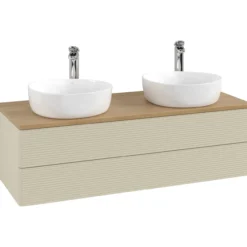 V&b antao servantskap 2 skuffer rillet 1200x360x500 for 2 serv. m/kranhull silkegrå/eik