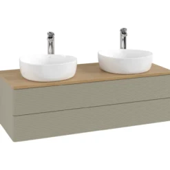 V&b antao servantskap 2 skuffer rillet 1200x360x500 for 2 serv. m/kranhull stengrå/eik