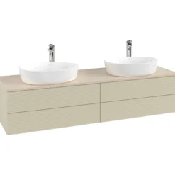 V&b antao servantskap 4 skuffer rillet 1600x360x500 for 2 serv. m/kranhull silkegrå/créme