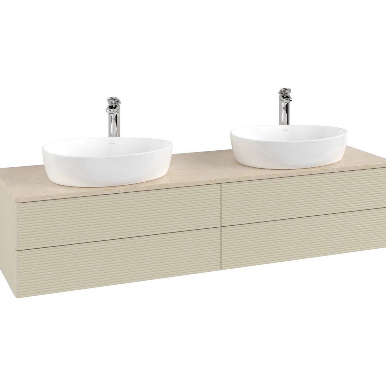 V&b antao servantskap 4 skuffer rillet 1600x360x500 for 2 serv. m/kranhull silkegrå/créme