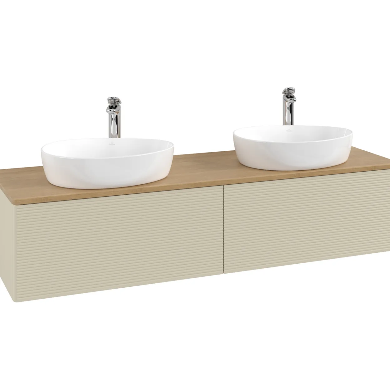 V&b antao servantskap 2 skuffer rillet 1600x360x500 for 2 serv. m/kranhull silkegrå/eik