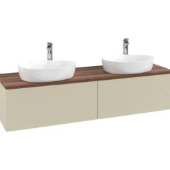 V&b antao servantskap 2 skuffer rillet 1600x360x500 for 2 serv. m/kranhull silkegrå/valnøtt