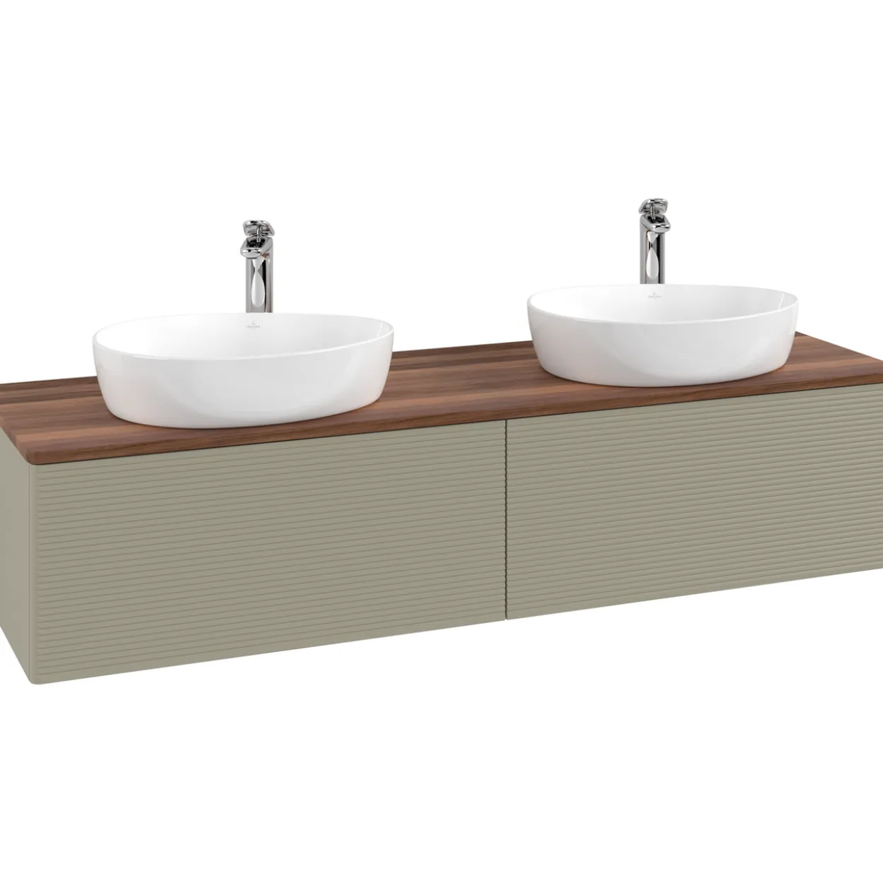 V&b antao servantskap 2 skuffer rillet 1600x360x500 for 2 serv. m/kranhull stengrå/valnøtt