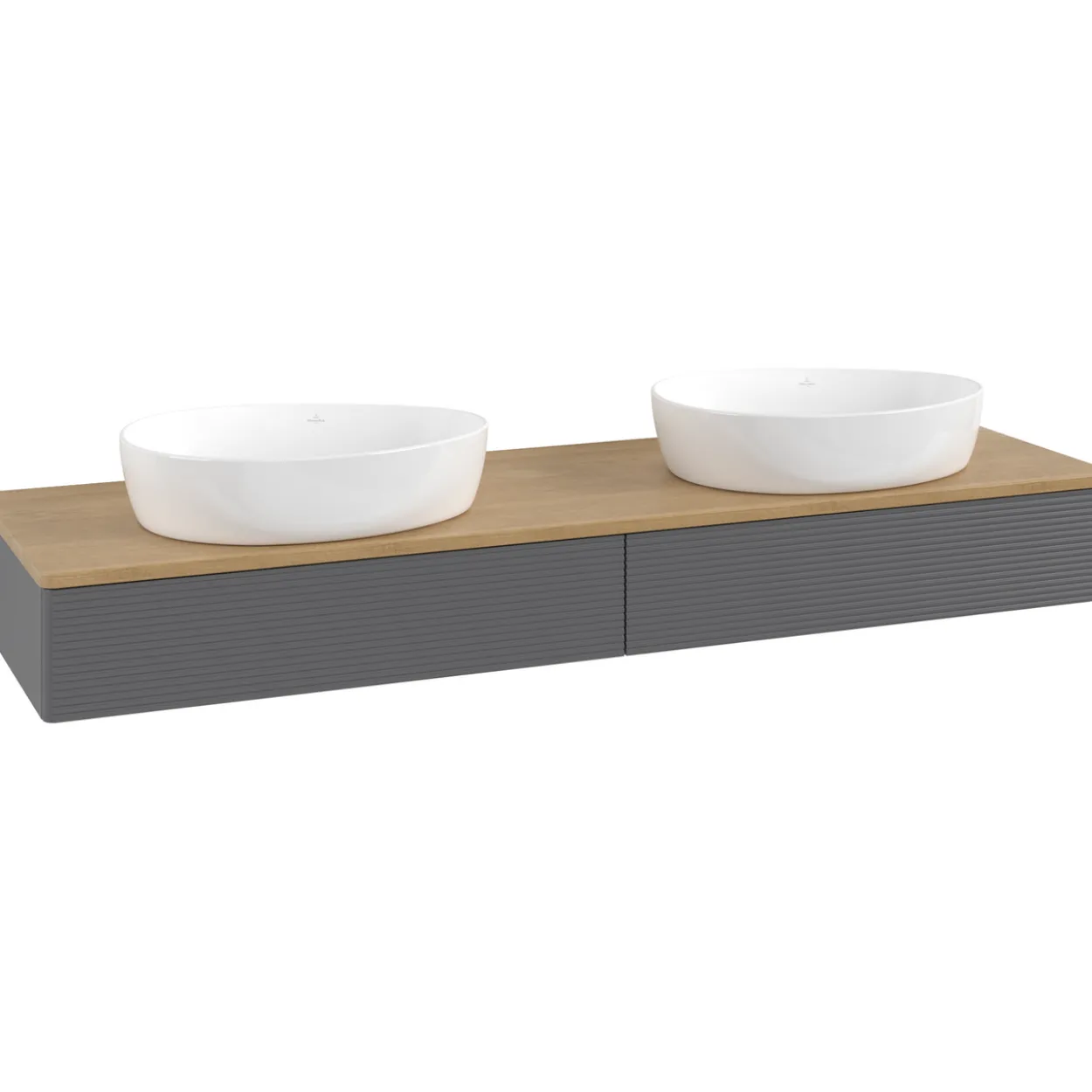 V&b antao servantskap 2 skuffer rillet 1600x190x500 for 2 serv. u/kranhull antrasitt/eik