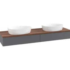 V&b antao servantskap 2 skuffer rillet 1600x190x500 for 2 serv. u/kranhull antrasitt/valnøtt