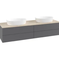 V&b antao servantskap 4 skuffer rillet 1600x360x500 for 2 serv. u/kranhull antrasitt/créme