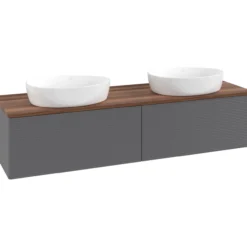 V&b antao servantskap 2 skuffer rillet 1600x360x500 for 2 serv. u/kranhull antrasitt/valnøtt