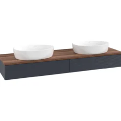 V&b antao servantskap 2 skuffer rillet 1600x190x500 for 2 serv. u/kranhull blå/valnøtt