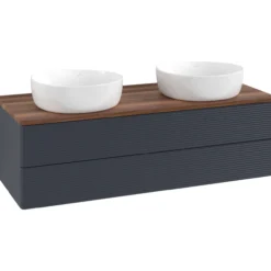 V&b antao servantskap 2 skuffer rillet 1200x360x500 for 2 serv. u/kranhull blå/valnøtt