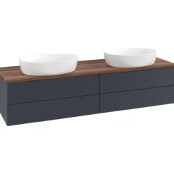 V&b antao servantskap 4 skuffer rillet 1600x360x500 for 2 serv. u/kranhull blå/valnøtt