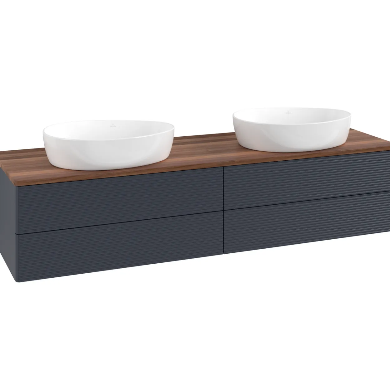 V&b antao servantskap 4 skuffer rillet 1600x360x500 for 2 serv. u/kranhull blå/valnøtt