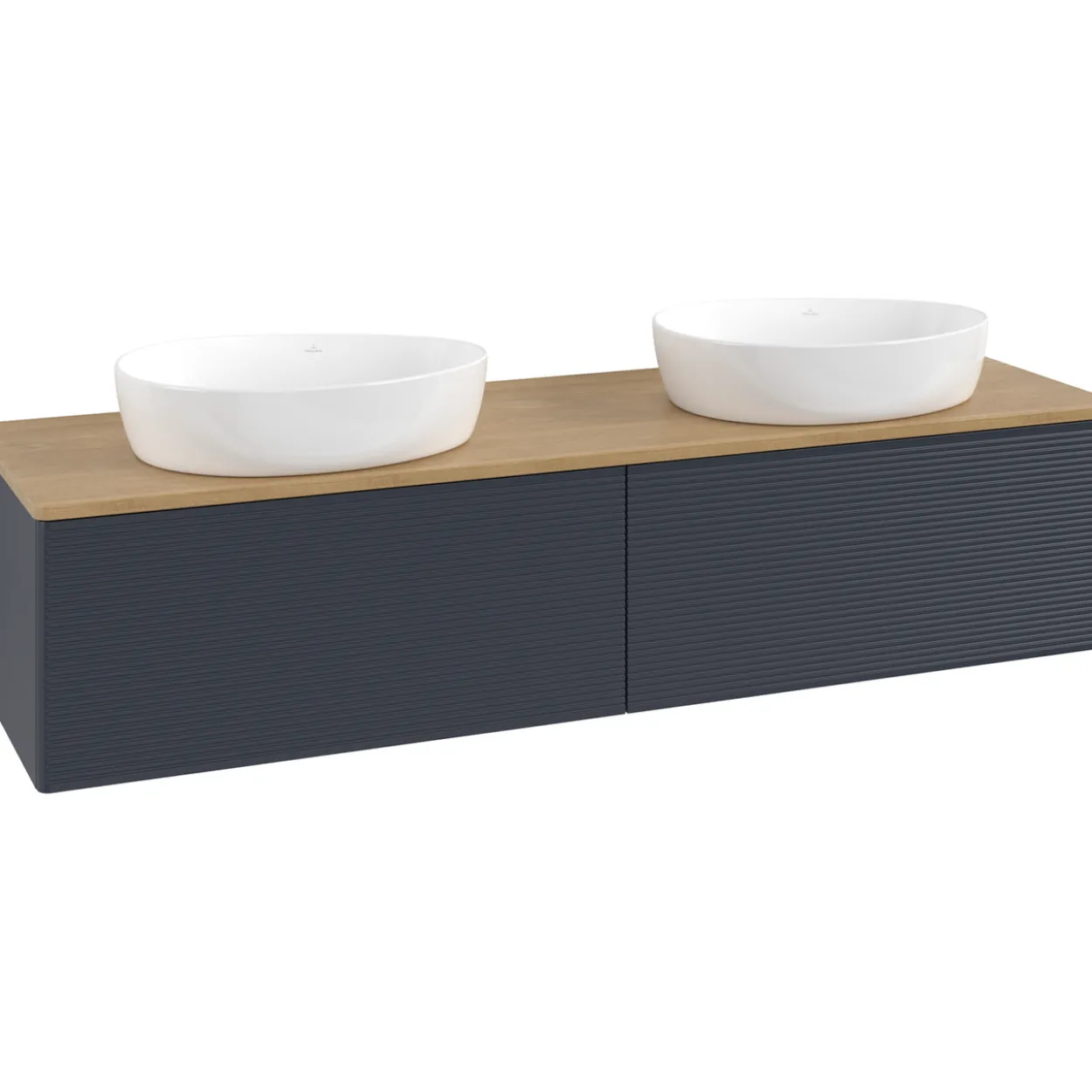 V&b antao servantskap 2 skuffer rillet 1600x360x500 for 2 serv. u/kranhull blå/eik