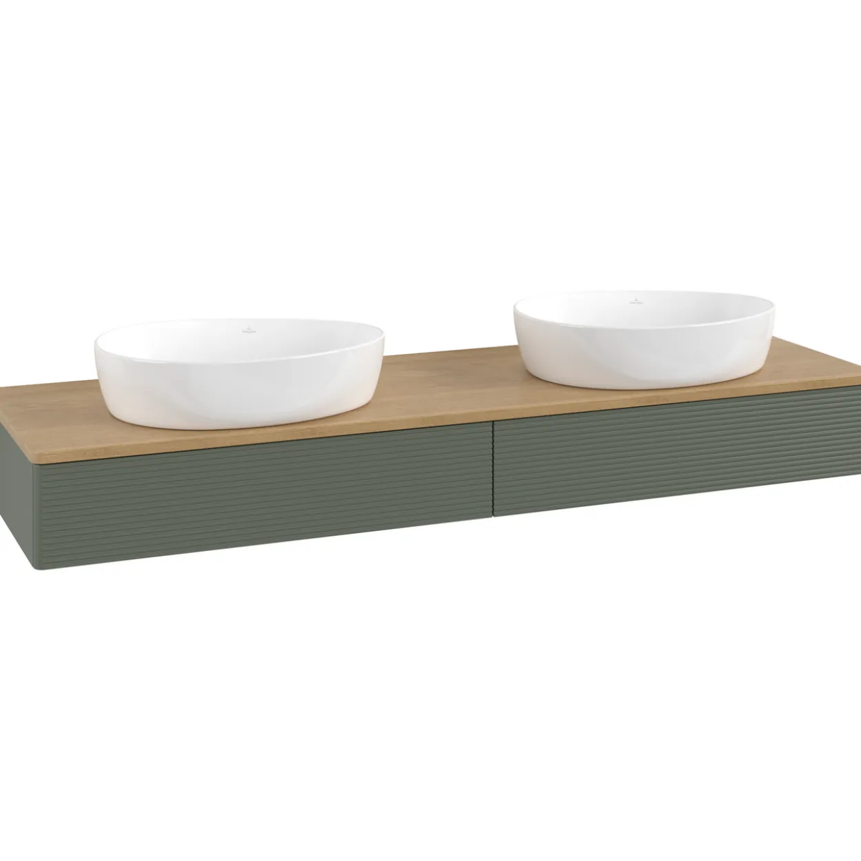 V&b antao servantskap 2 skuffer rillet 1600x190x500 for 2 serv. u/kranhull grønn/eik