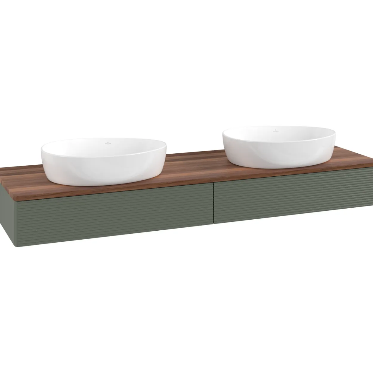 V&b antao servantskap 2 skuffer rillet 1600x190x500 for 2 serv. u/kranhull grønn/valnøtt