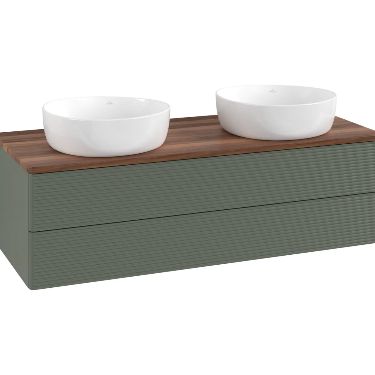 V&b antao servantskap 2 skuffer rillet 1200x360x500 for 2 serv. u/kranhull grønn/valnøtt