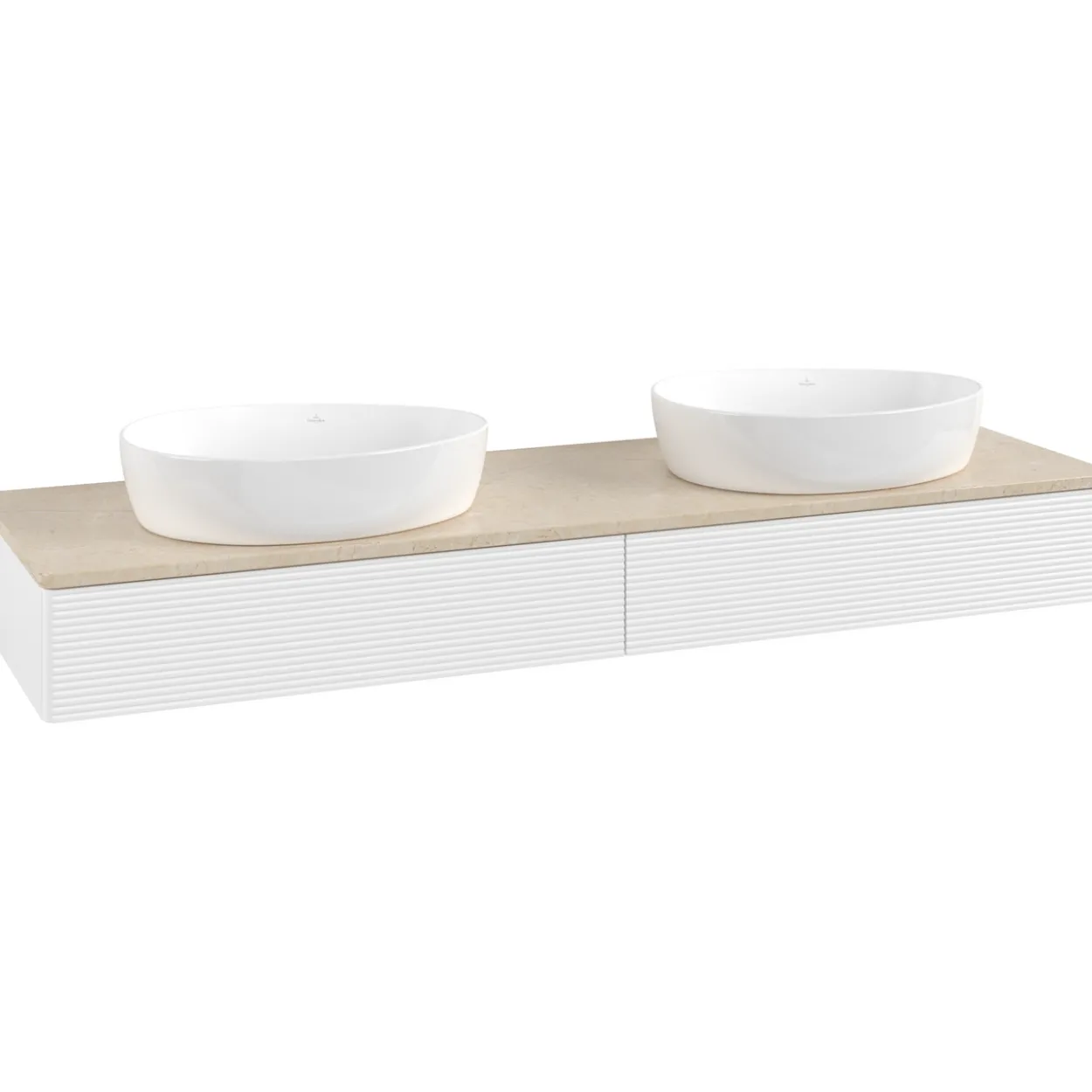 V&b antao servantskap 2 skuffer rillet 1600x190x500 for 2 serv. u/kranhull matt hvit/créme