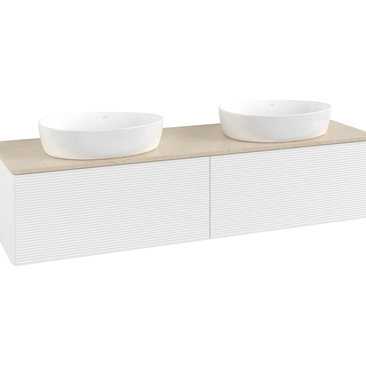 V&b antao servantskap 2 skuffer rillet 1600x360x500 for 2 serv. u/kranhull matt hvit/créme